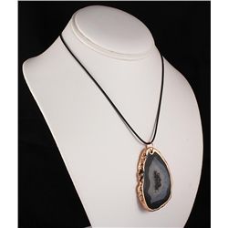 Organic Natural Black Geode Agate Big Slice Pendant