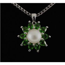 3.16CTW Chorme Diopside & Pearl Silver Pendant 2.24g