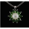 Image 1 : 3.16CTW Chorme Diopside & Pearl Silver Pendant 2.24g