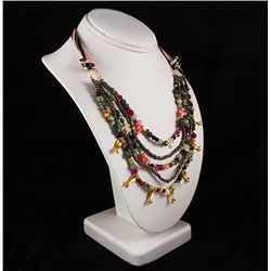 Semi Precious Gemstone Beads Handmade Organza Necklace