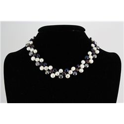 201.3CTW 12" WHITE-BLACK SIOPAO NECKLACE METAL LOCK PHI