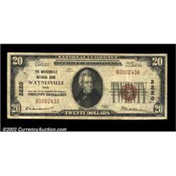 Waynesville, OH - $20 1929 Ty. 1 The Waynesville NB Ch. # 2220An evenly circulated Fine-Very Fine ex