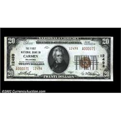 Carmen, OK - $20 1929 Ty. 2 The First NB Ch. # 12498An unusually high grade Type 2 example from this