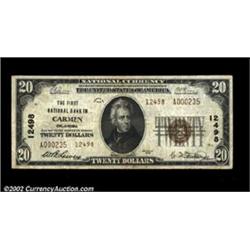 Carmen, OK - $20 1929 Ty. 2 The First NB Ch. # 12498A very tough note from the only bank in town to.