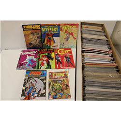 LONG BOX OF MIXED INDEPENDANT TITLES INCLUDING CAVE WOMAN, MEN OF MYSTERY, ETC. NO DUPLICATIONS.