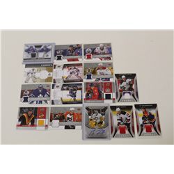 LOT OF 15 AUTHENTIC NHL MEMORABILIA CARDS