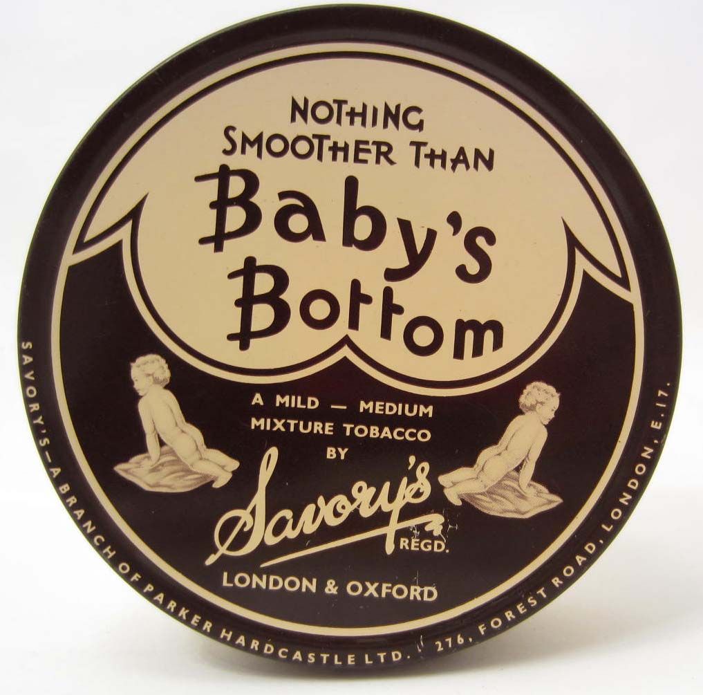 VINTAGE BABY'S BOTTOM TOBACCO ADVERTISING TIN