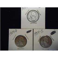 1954 P/D/S WASHINGTON SILVER QUARTERS