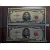 Image 1 : 1953 & 1963 $5 US NOTES RED SEALS