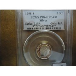 1998-S SILVER ROOSEVELT DIME PCGS PR69 DCAM