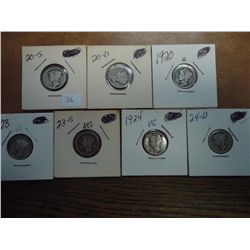 1920-S,20-D,20,23,23-S,24 & 24-D MERCURY DIMES