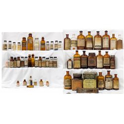 Collection of labeled homeopathic and poison bottles -