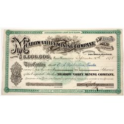 Meadow Valley Mining Company Stock Certificate - San Francisco, CA
