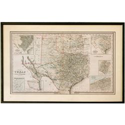 Framed Lithograph Map of Texas - , TX