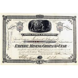 Empire Mining Company Stock Certificate - Salt Lake City, UT
