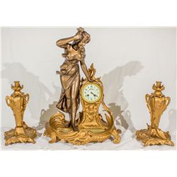 Lady of the Lake Mantle Clock & Matching Candelabras  -