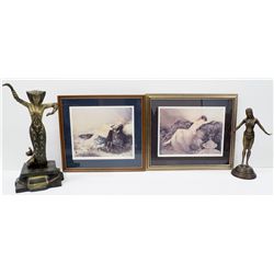 Bronze Egytian Godess & Framed Nudes Group -