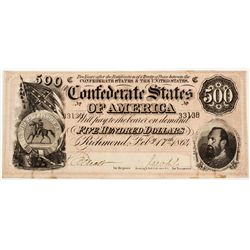 Confederate States $500 Bill - Richmond, VA