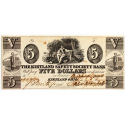 The Kirtland Safety Society Bank $5 Countersigned - Kirtland, OH