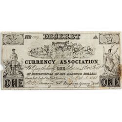 Deseret Currency Association $1 Type 2 - Great Salt Lake City, UT