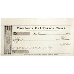 Dunbar's California Bank Unuissued Check - San Francisco, CA