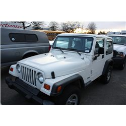 1998 JEEP WRANGLER TJ SE, 2DR SUV, WHITE, VIN # 1J4FY29P1WP742156
