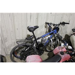 2 BIKES: BLUE KONA FRONT SUSPENSION MOUNTAIN BIME WITH MOTOR AND WHITE NO NAME BMX BIKE