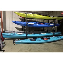 BLUE AMARUK 2 PERSON KAYAK WITH 2 AQUA BOUND PADDLES AND 2 LIFE JACKETS