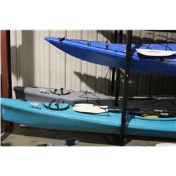GREY AMARUK 2 PERSON KAYAK WITH 2 AQUA BOUND PADDLES AND 2 LIFE JACKETS