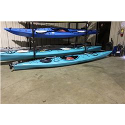 BLUE TORNAK SINGLE PERSON KAYAK WITH AQUA BOUND PADDLE AND LIFE JACKET
