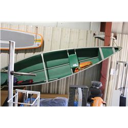GREEN 14' 2 PERSON CANOE WITH 2 AQUA BOUND PADDLES, 2 LIFE JACKET AND SAFETY FLOATATION