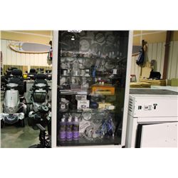 CONTENTS OF SHOWCASE: LARGE ASSORTMENT OF VARIOUS PIPE SYSTEMS, ACCESSORIES AND GRINDERS