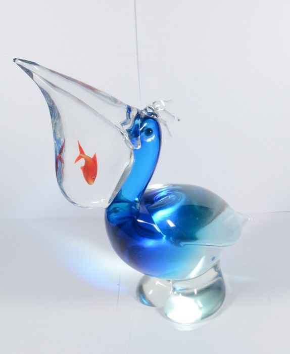 Murano Art GlassBlue Pelican with Fish in Mouth