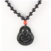 Jade Happy Buddha Necklace with Black Agate Beads