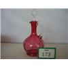 Image 1 : Victorian cranberry glass ewer with clear glass stopper, 8" high…