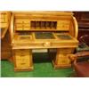 Image 1 : Victorian oak pedestal cylinder desk with fitted interior, each pedestal with three drawers on pl…