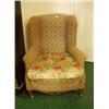 Image 1 : Late Victorian large wing armchair on mahogany tapering legs with brass castors…