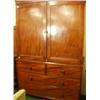 Image 1 : 19th century mahogany linen press with two panelled doors over four drawers, three interior mahog…