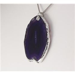 Organic Natural Druzzy Lilac Agate Big Slice Pendant