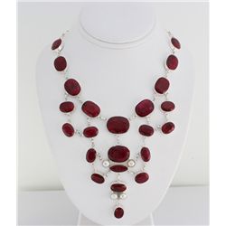 Lovely 533.50ctw Ruby Beryl Sterling Silver Necklace
