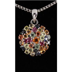 5.59ctw MultiColored Rhinestone Cluster Silver Pendant