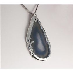 Organic Natural Gray Geode Agate Blig Slice Pendant