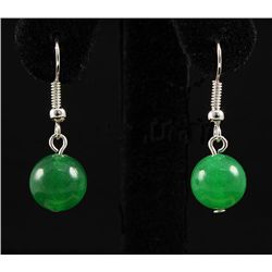NATURAL 15.30CTW ROUND JADE SILVER HOOK EARRING