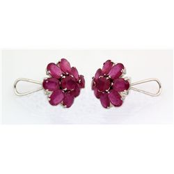 Beautiful 51.30CTW Flower Pink Ruby Silver Earring