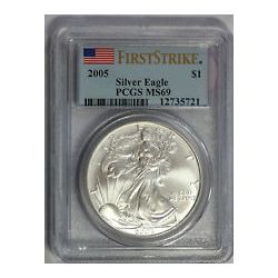 2005 1 oz Silver American Eagle MS-69 PCGS (First Strik