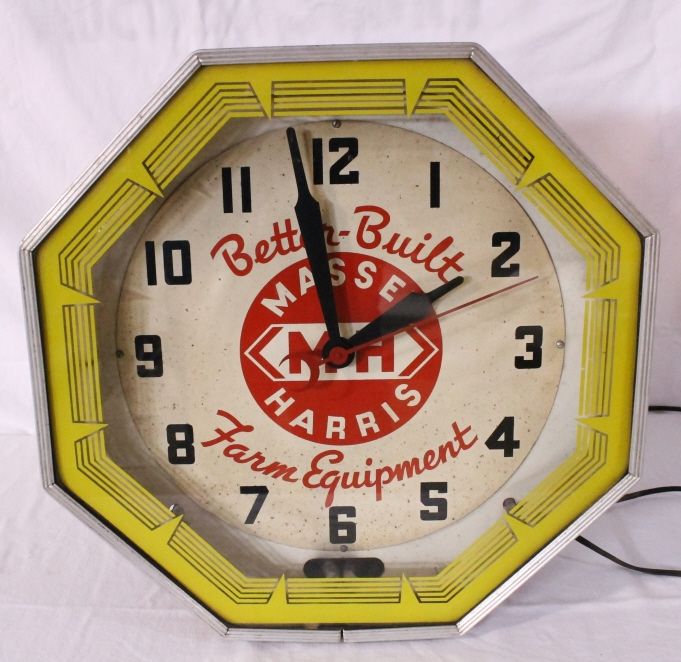 MasseyHarris Farm Equipment Neon Clock