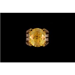 RING:  [1] 18KYG ring set with 40 rd dia.s, TWA 2.85 cts, G-I, SI1-SI2; and [1] oval faceted yellow 