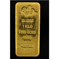 BULLION: PAMP Suisse 1 Kilo fine gold bar; 999.9 Au; Essayeur Fondeur; Serial A061693; 998.3 grams.
