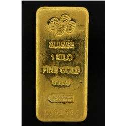 BULLION: PAMP Suisse 1 Kilo fine gold bar; 999.9 Au; Essayeur Fondeur; Serial A061696; 998.6 grams.