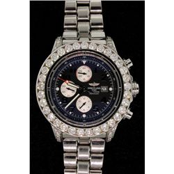 WATCH:  [1] Stainless steel Gts. Breitling Aeromarine Super Avenger Chronograph watch with blue dial